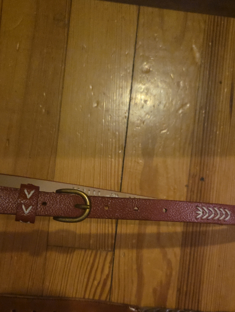 Leather Embroidered Red Women's Belt 36in